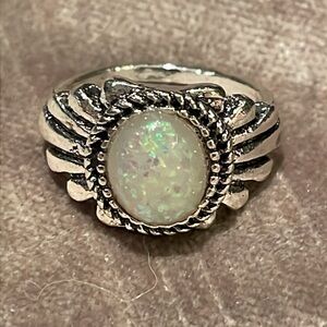 Faux Opal Angel Wing Ring size 5.5